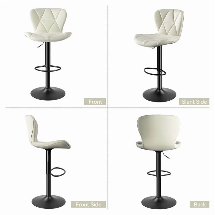 Faux Leather Swivel Bar Stools Set of 2, Adjustable Counter Height Kitchen Chairs, Iron Frame High Backrest 360&deg; Barstools for Kitchen Counter, Outdoor