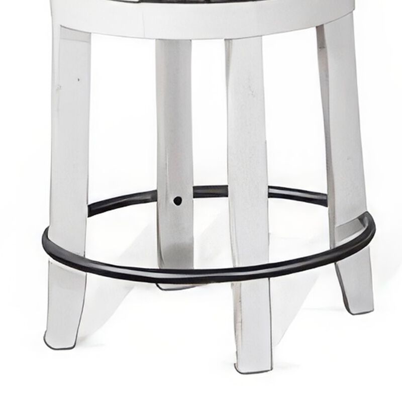 Orso Swivel Counter Stool Set of 2, Black Faux Leather, White Wood - Benzara
