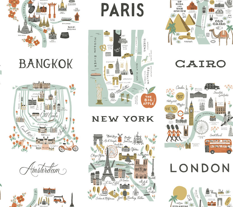 City Maps Mint Peel & Stick Wallpaper (Set of 2)