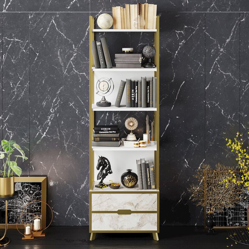 Decorotika Frida 60 Bookcase - Ephesus Marble & Gold