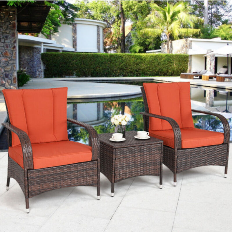 3PCS Outdoor Patio Rattan Wicker Furniture Set-Orange