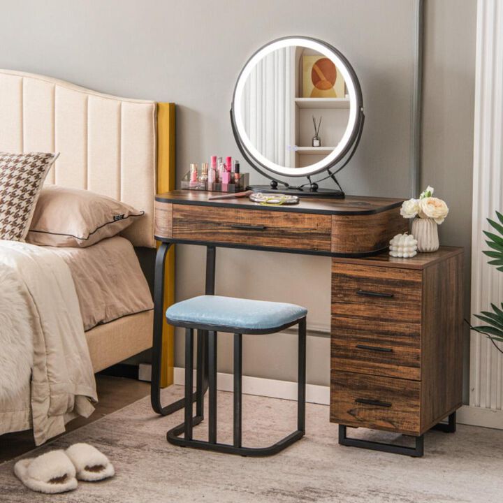 Hivvago Vanity Table Set with 3-Color Lighted Mirror and Charging Station