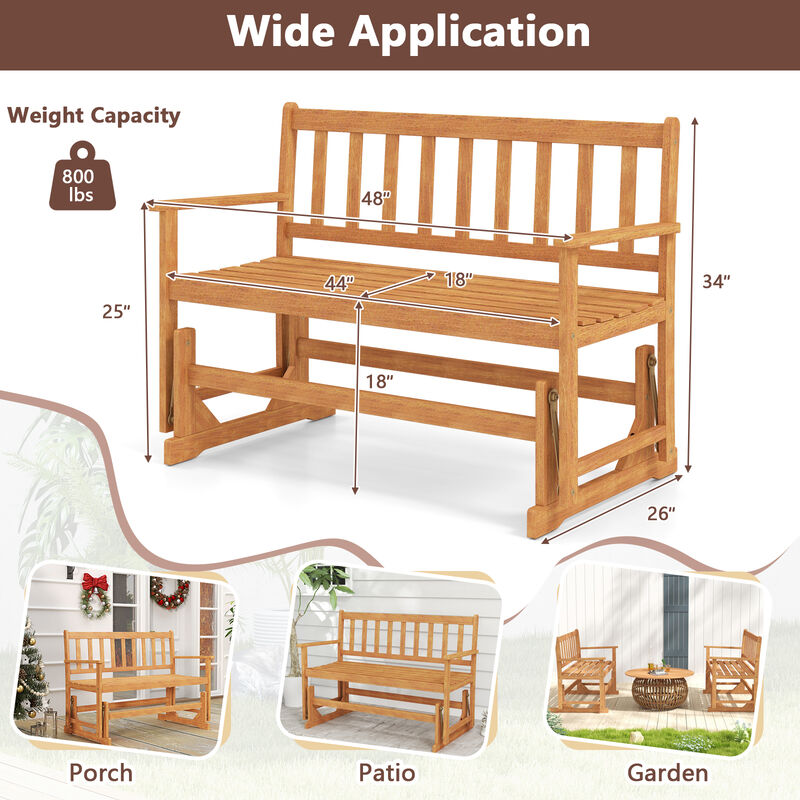 2-Person Outdoor Acacia Wood Glider Bench Patio Swing Rocking Loveseat