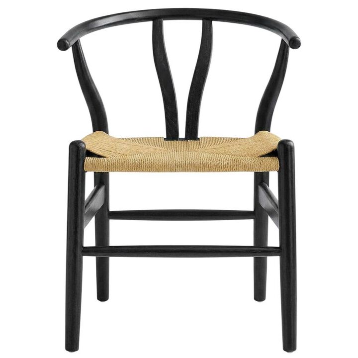 Wood Dining Chair with Slatted Backrest for Kitchen and Dining Room, Black Black