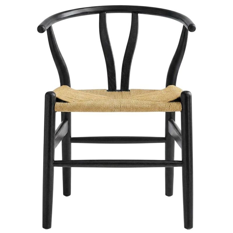 Wood Dining Chair with Slatted Backrest for Kitchen and Dining Room, Black Black image number 0