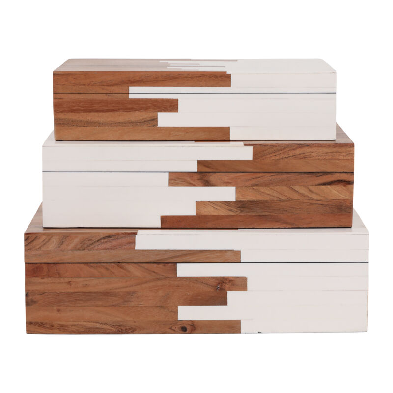 S/3 10/11/12" 2-toned Boxes, Natural/white image number 1