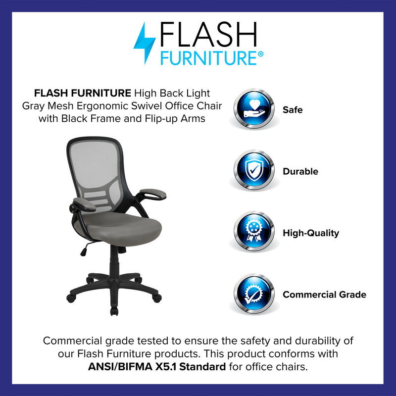 Porter High Back   Mesh Ergonomic Swivel Office Chair with Frame and Flip-up Arms image number 9