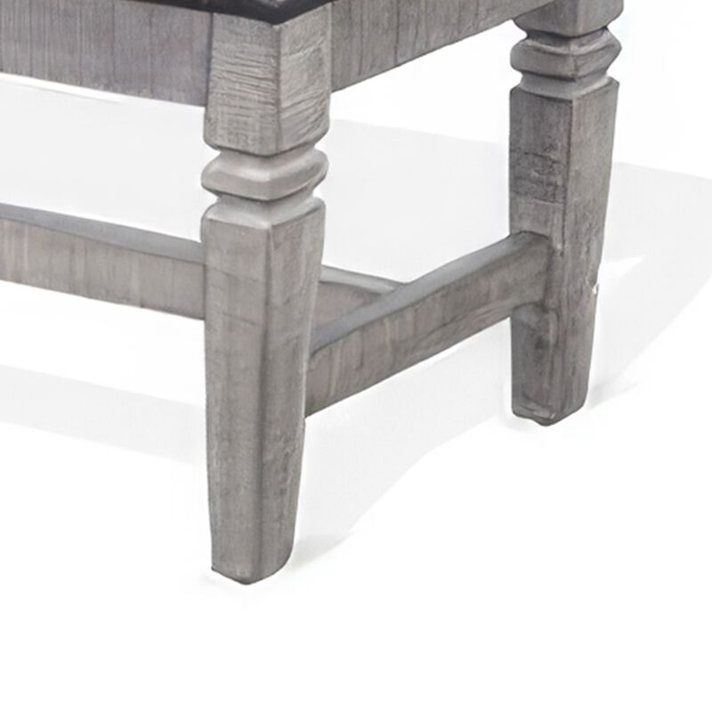Camie Dining Bench, 56 Inch Faux Leather Seat, Gray Mahogany Wood - Benzara