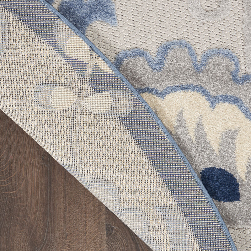 HomeRoots 4' Blue And Gray Round Floral Indoor Outdoor Area Rug image number 5