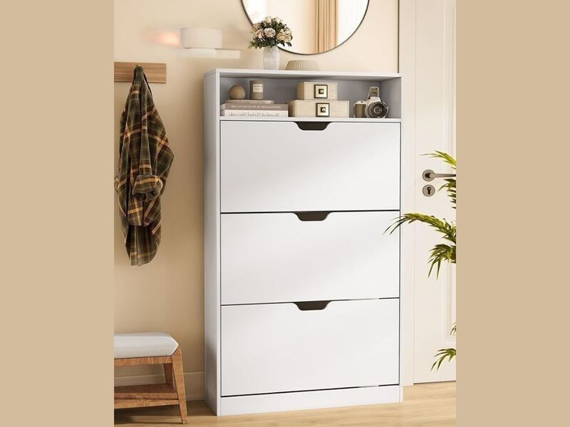 Shoe Storage Cabinet Flip Drawer Adjustable Shelves White Vasagle image number 1