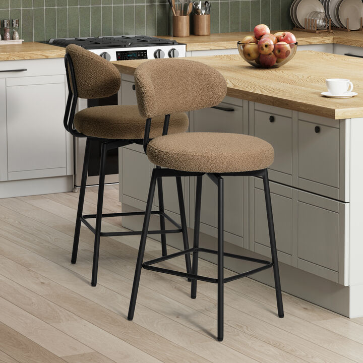 WestinTrends Modern Upholstered Sherpa Fabric Counter Height Bar Stools with Back (Set of 2)