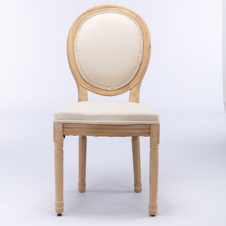 French Style Solid Wood Frame Antique Painting Linen Fabric Back Dining Chair, Set of 2, Beige, SW1845BG