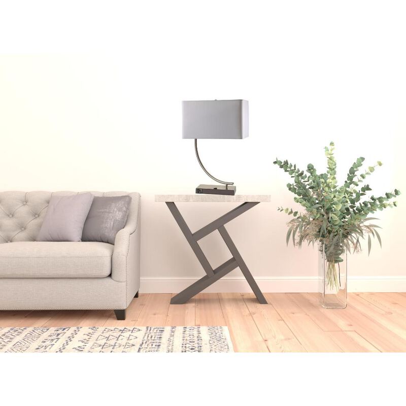 Hivvago 23" Silver Curved Table Lamp With White Rectangle Shade