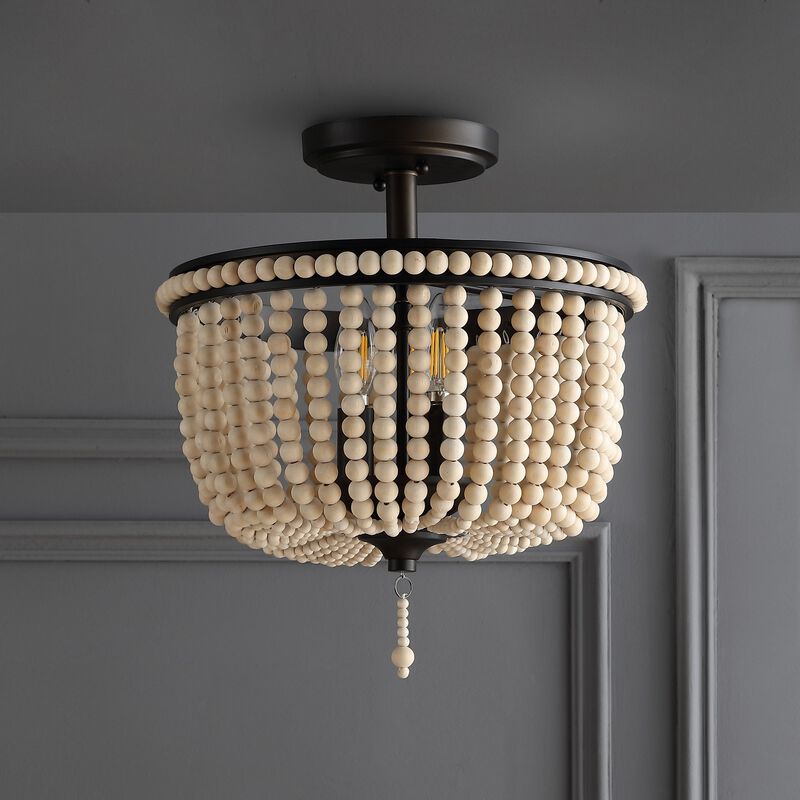 Allie Wood Beaded/Metal LED Flush Mount