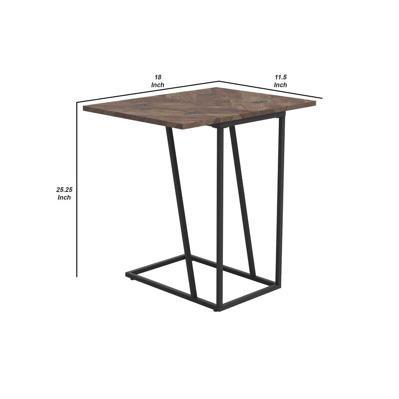 Accent Table Wooden Expandable Chevron Top, Brown-Benzara