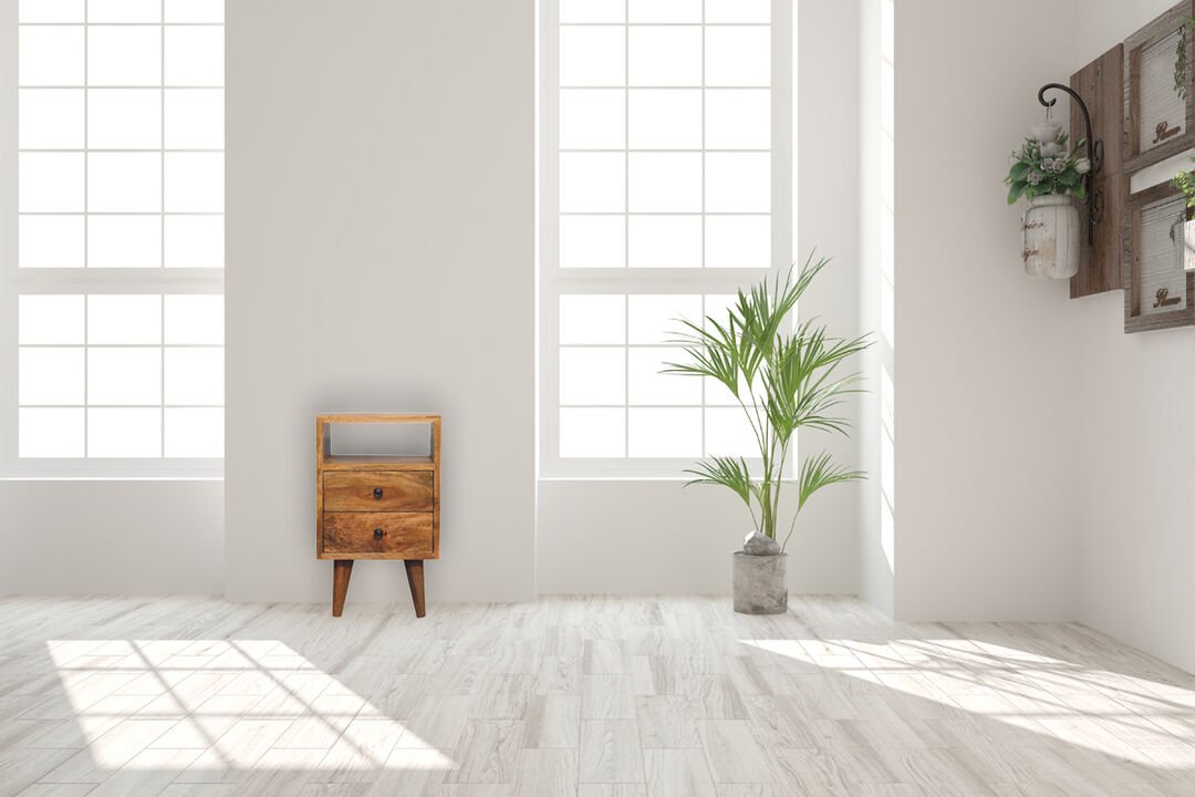 Mini Oak-ish Classic Open 2 Darwer Solid Wood Nightstand