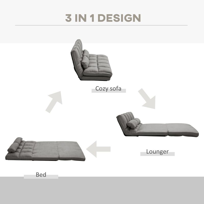 Recliner Sofa, Convertible Floor Sofa Chair with 2 Pillows, Adjustable Backrest and Headrest, Dark Gray