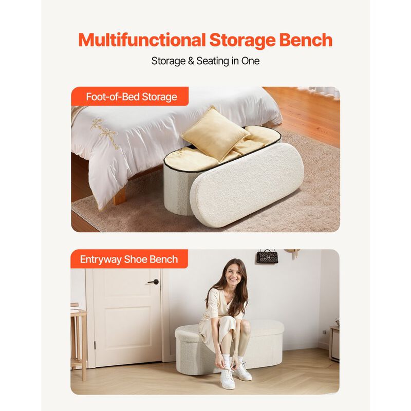 Teddy Fleece Storage Ottoman Bench with Folding Design for Bedroom Entryway image number 6