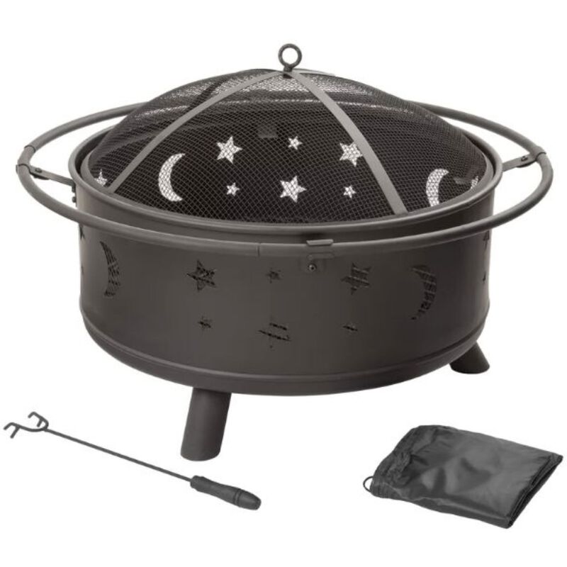 Hivvago Heavy Duty Steel Metal Wood Burning Fire Pit with Moon and Stars Cutouts