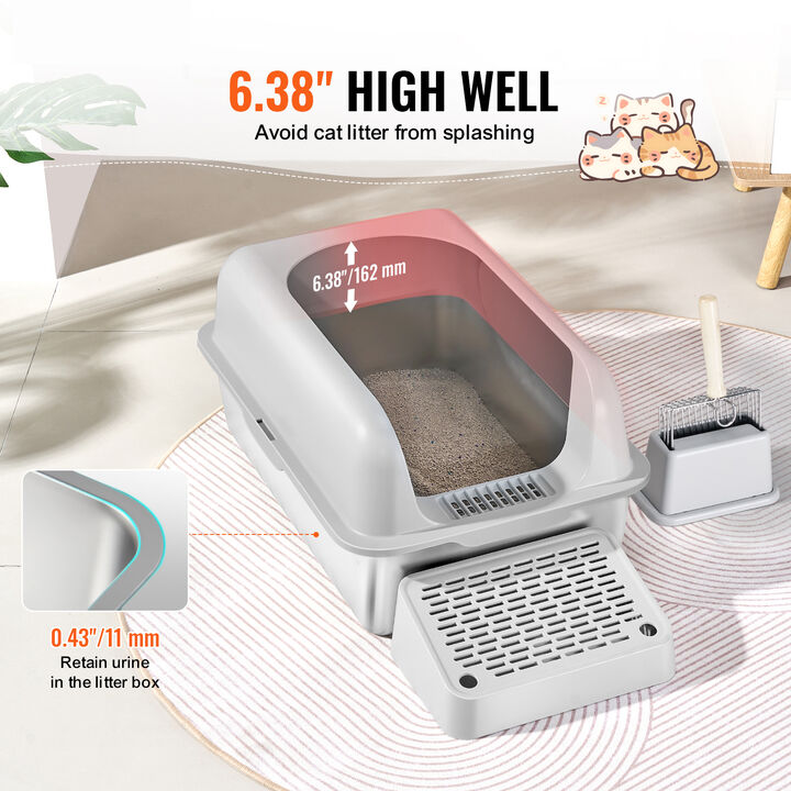 VEVOR 6 in Deep Cat Litter Box Odor-Free Litter Box with Filtering Foot Board