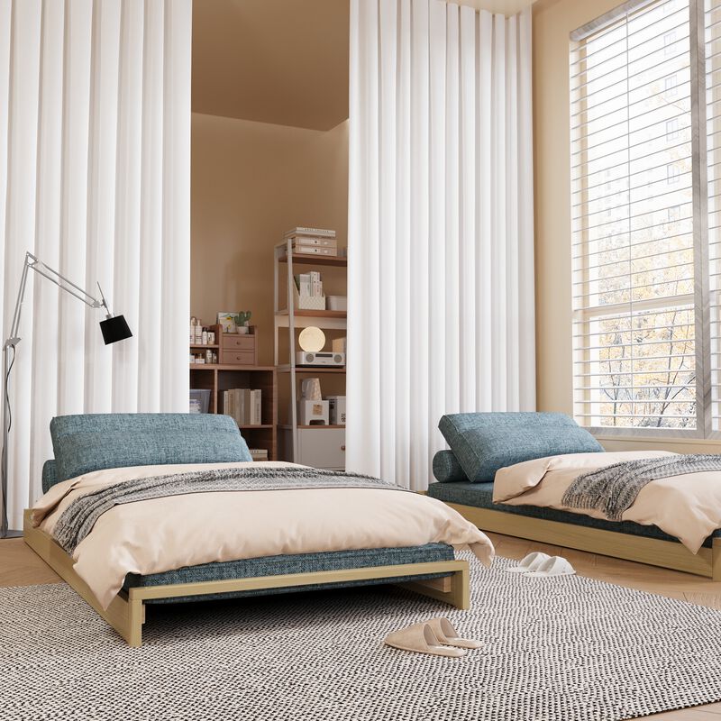 Fabric Linen Double-Deck Sofa Bed with Wooden Frame for Living Room & Bedroom 82.67" Blue