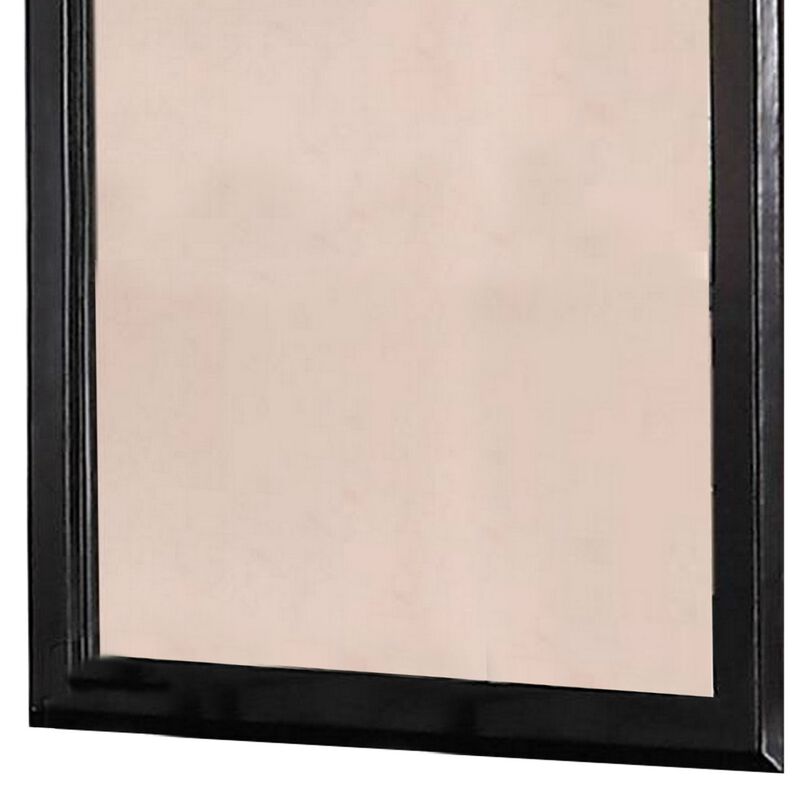 36 Inches Rectangular Wood Encased Mirror, Black-Benzara