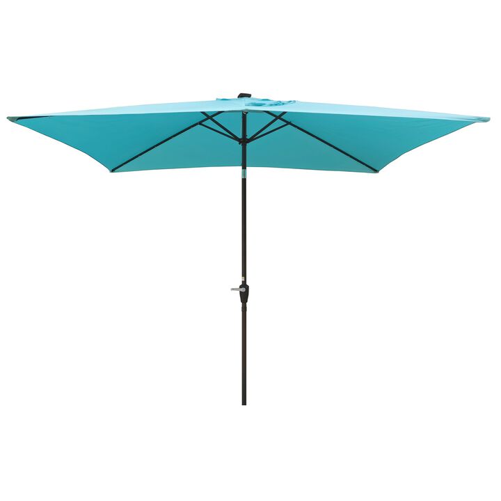 10 x 6.5t Rectangular Patio Solar LED Lighted Outdoor Umbrellas with Crank and Push Button Tilt