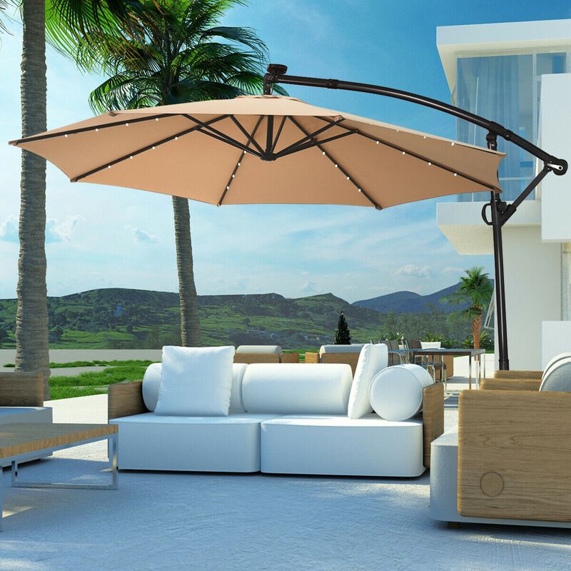 360-Degree Rotating Patio Umbrella &ndash; Solar Powered LED Cantilever Shade (Base Not Included)