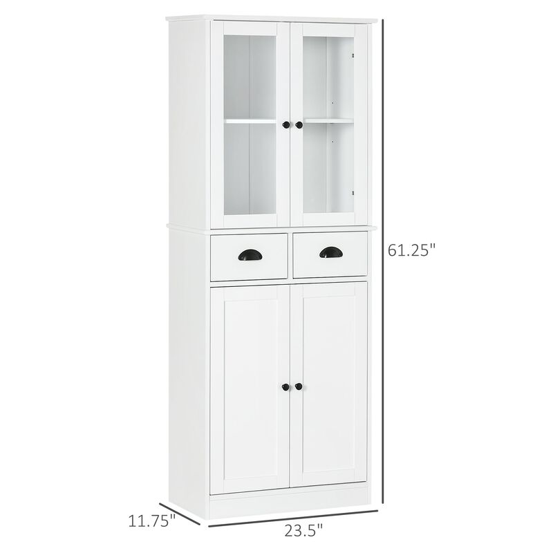 White Kitchen Storage: 61" Freestanding Pantry with Soft Close Doors