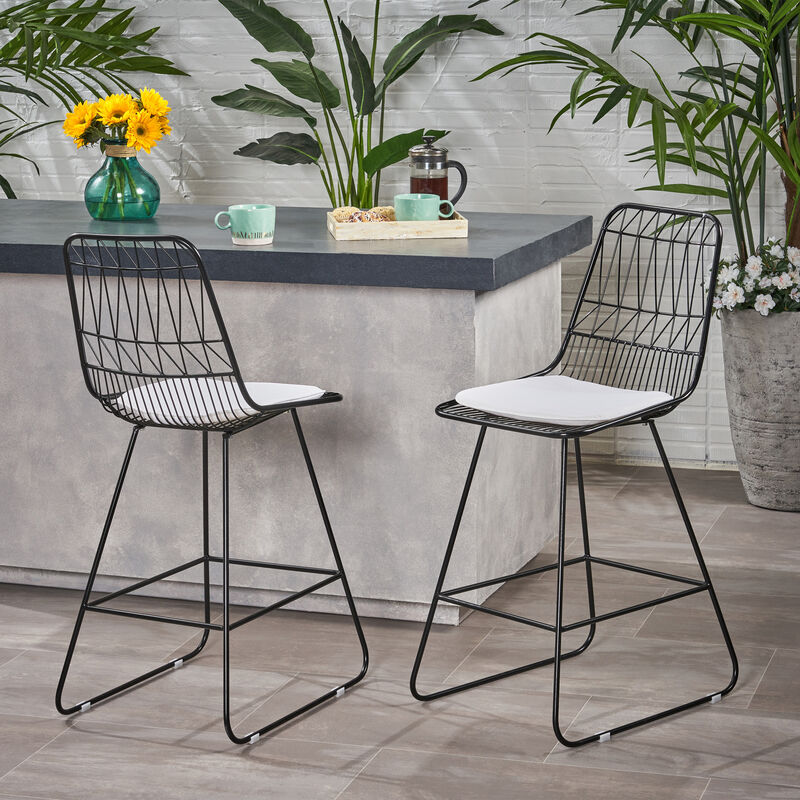 Merax Modern Outdoor Wire Counter Stools with Cushions (Set of 2) image number 1