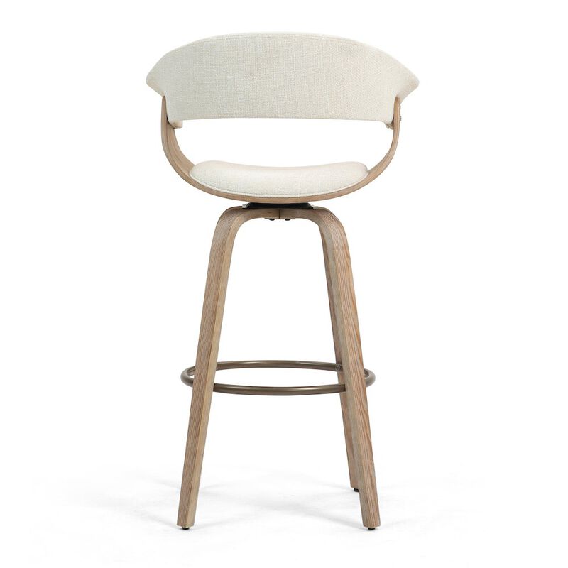 Glamour Home Berkeley Beige Upholstered Fabric Bar Stool with Natural Wood Accent Legs