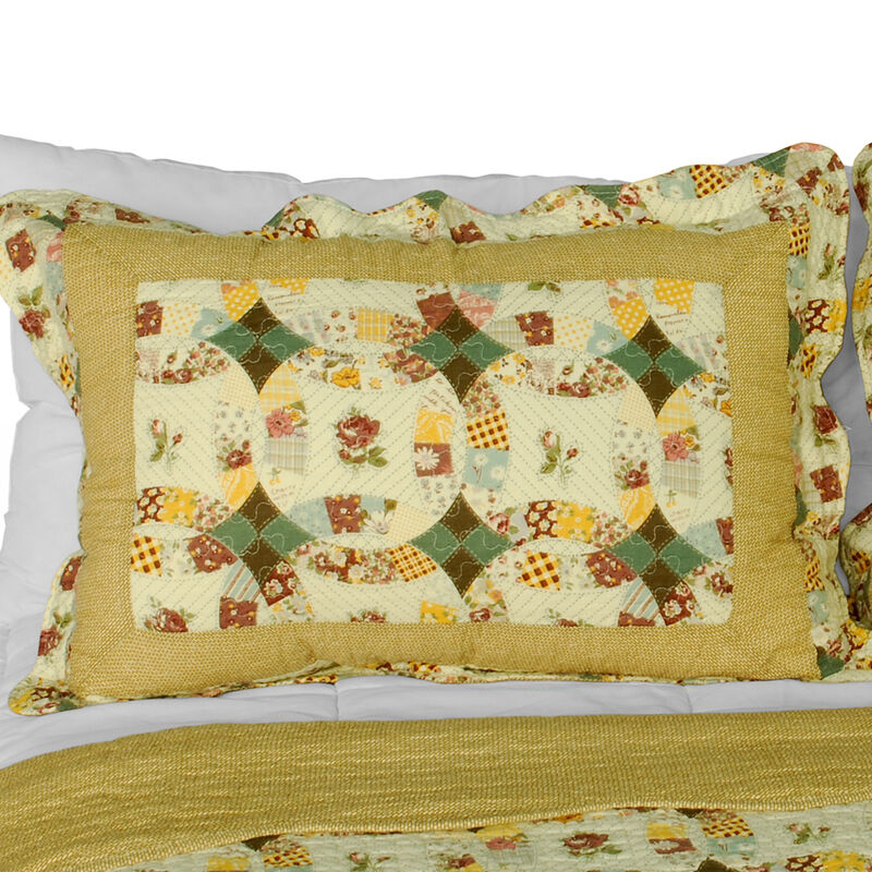 3PC Cotton Quilt Set Queen Vermicelli Quilted Bedding image number 4