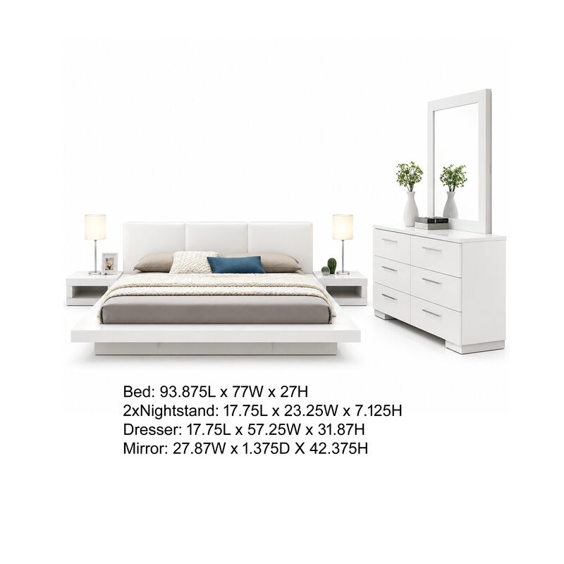Estin 5pc Queen Bedroom Set, 2 Nightstands and Low Profile Bed, White image number 7