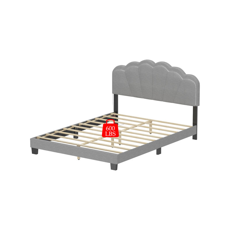 FUFU&GAGA Upholstered Bed with White Ambient LED Light, Queen Size, Soft Fabric Upholstery with MDF and Multi-Layer Board Construction, (82.3" D x 61.4" W x 44.3" H), Light Grey