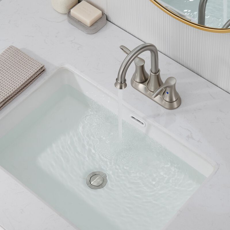 Mondawe 4 Inch 2-Handle Centerset High Arc Bathroom Sink Faucet Lavatory Faucet with Stainless Steel Drain