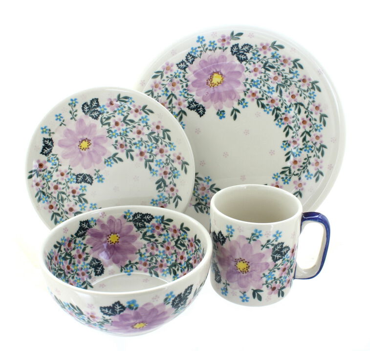 Blue Rose Polish Pottery Lilac Garden 16 Piece Dinner Set