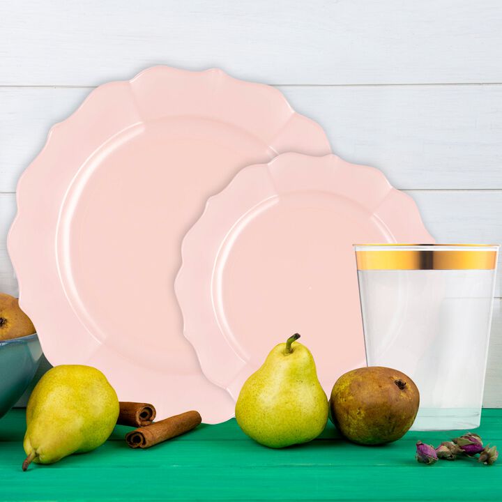 Pearl Pink Round Lotus Plastic Tableware Set