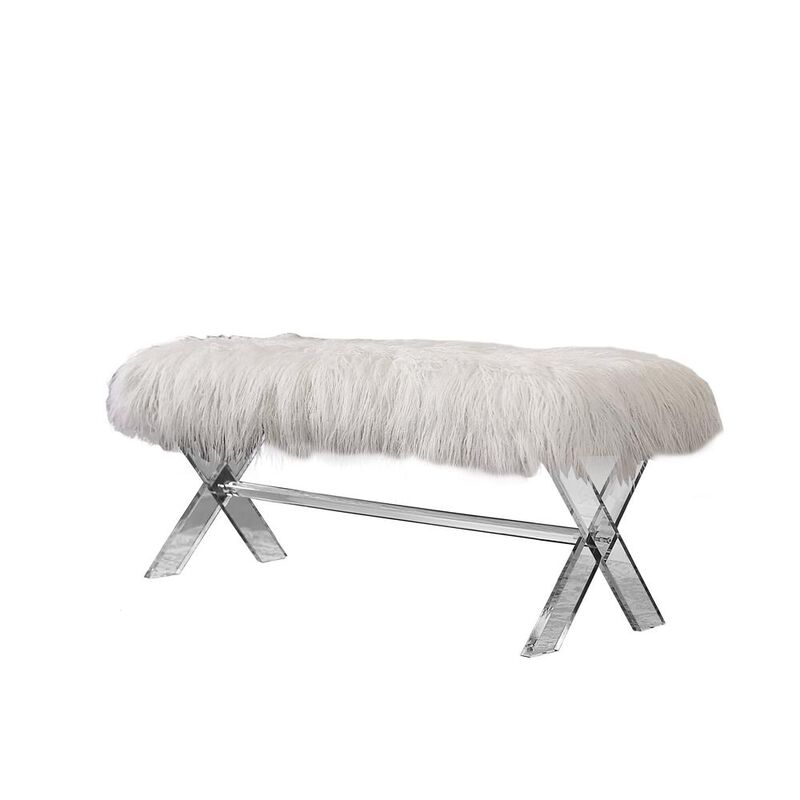 Fur bench/Ottoman with Acrylic Legs.