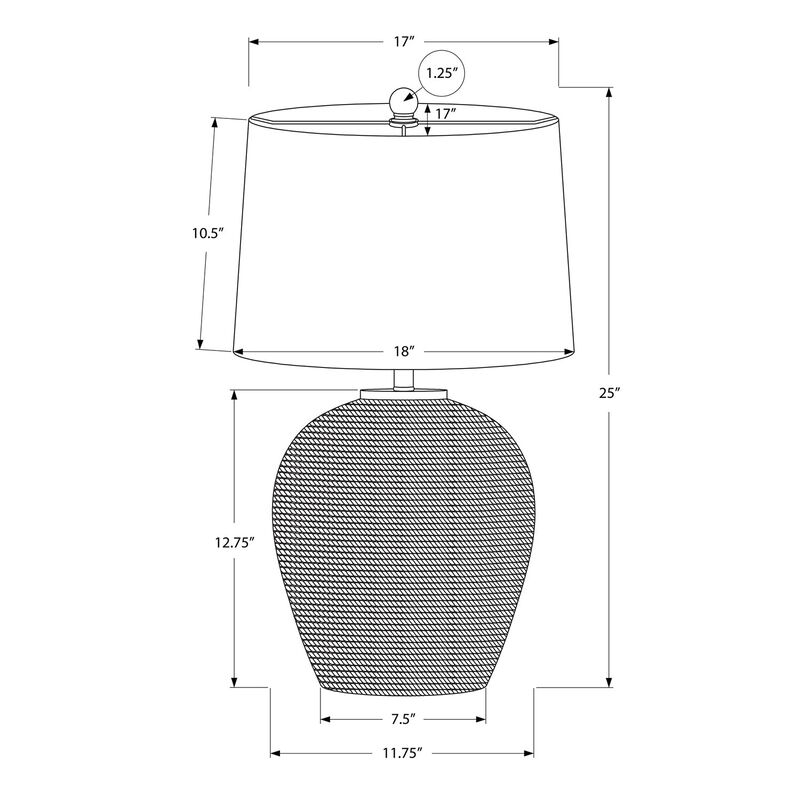 Monarch Specialties I 9713 - Lighting, 25"H, Table Lamp, Rattan, Beige Shade, Transitional