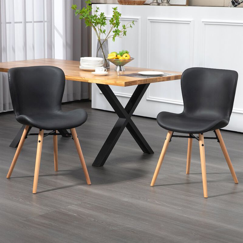 Glamour Home Set of 2 Banks Black Faux Leather Dining Chair with Wood Legs