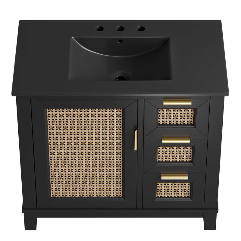 Modway EEI-6726-BLK-BLK Dixie 36&rdquo; Solid Wood Bathroom Vanity Cabinet, Black Black image number 6
