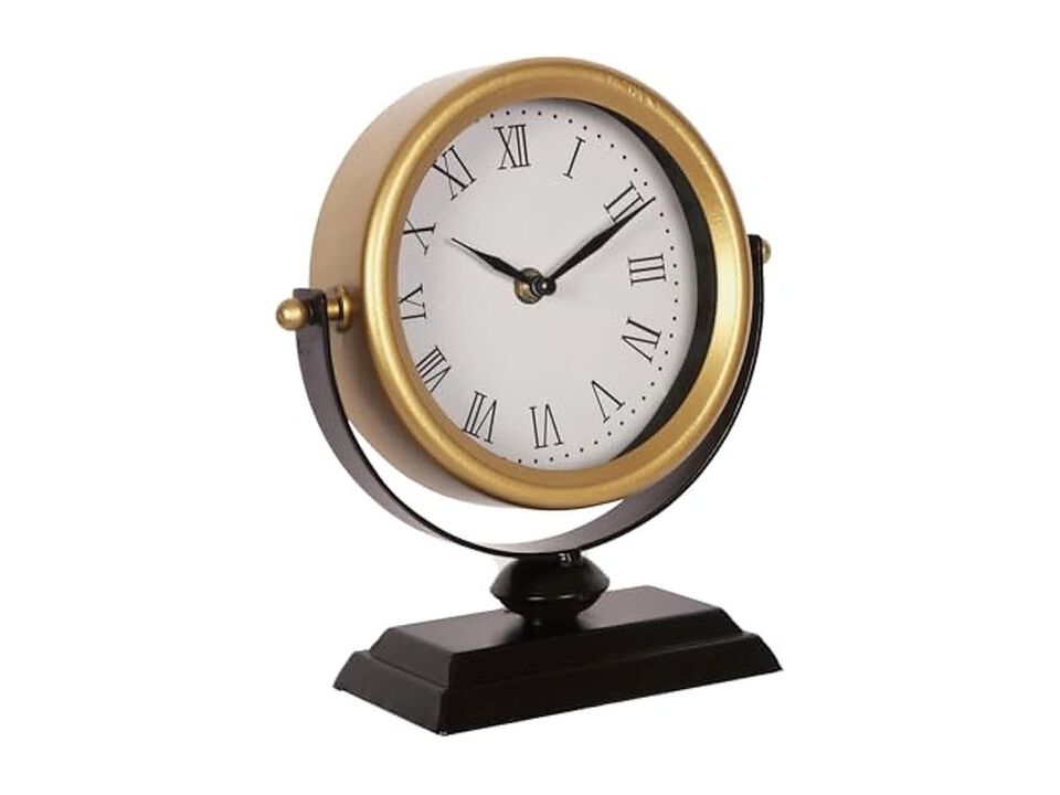 Vintage Gold Retro Desk Mantel Table Wall Clock Battery Operated