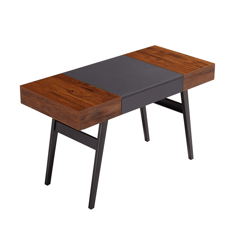 Writing Desk - Dual Side & Pull-Out Front Drawer - Coated Grey Steel Frame - Mahogany image number 4