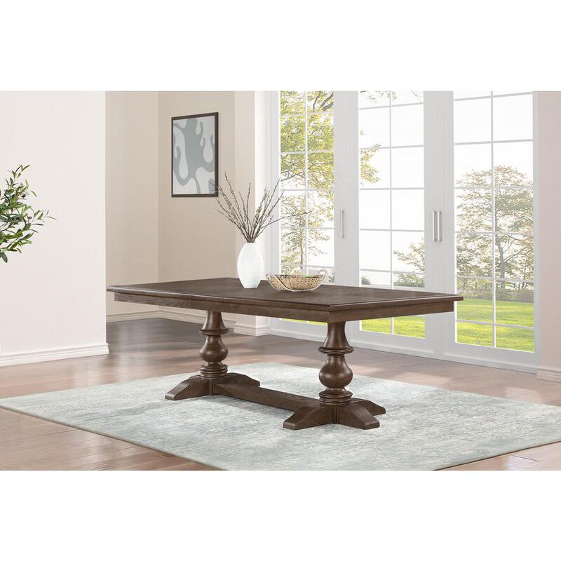 Best Quality Furniture 9pc traditional dining set in rustic oak color and an extandable dining table