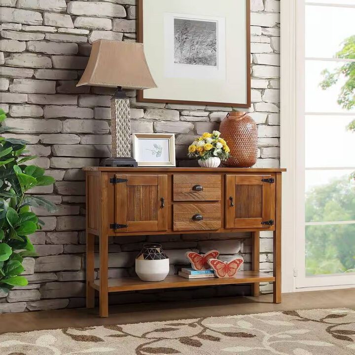 Solid Wood Farmhouse Entryway Console Table with Drawers