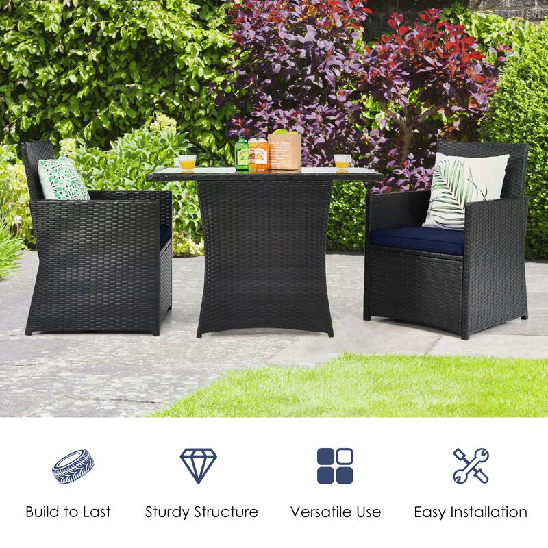 3 Pieces Patio Rattan Furniture Set with Cushion and Sofa Armrest