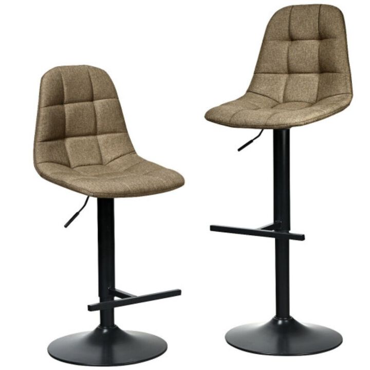 2 Pieces Adjustable Bar Stools Swivel Counter Height Linen Chairs-Brown