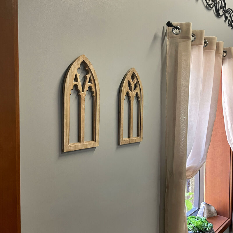 Whitewashed Wood Gothic Arch Window Frame Wall Decor 2 Piece Set image number 7