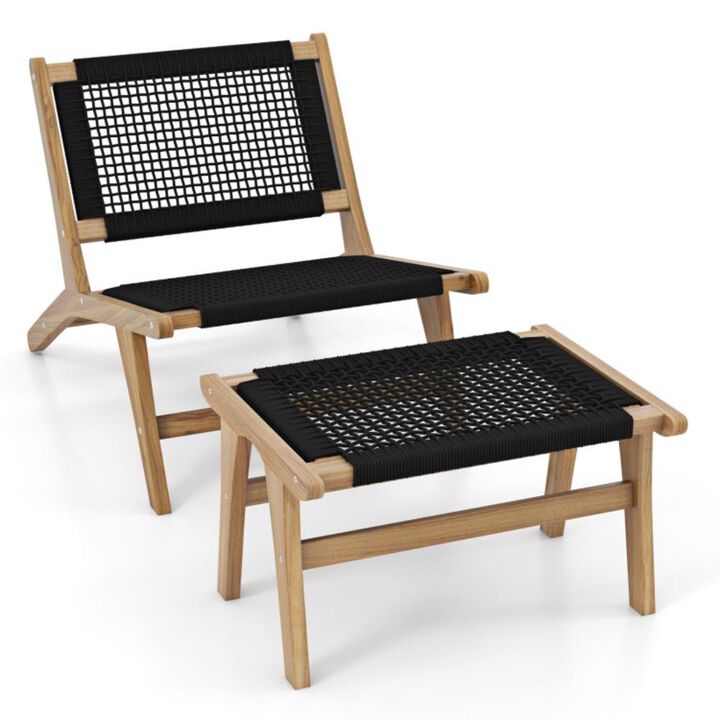 Hivvago Mid Century Modern Accent Chair Farmhouse Handwoven Cordage with Ottoman