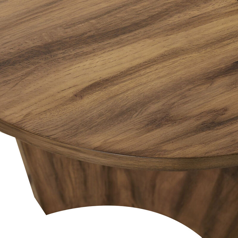 Anny Sofa Console Table, Curved Plinth Base, 52 Inch Brown Oak Wood